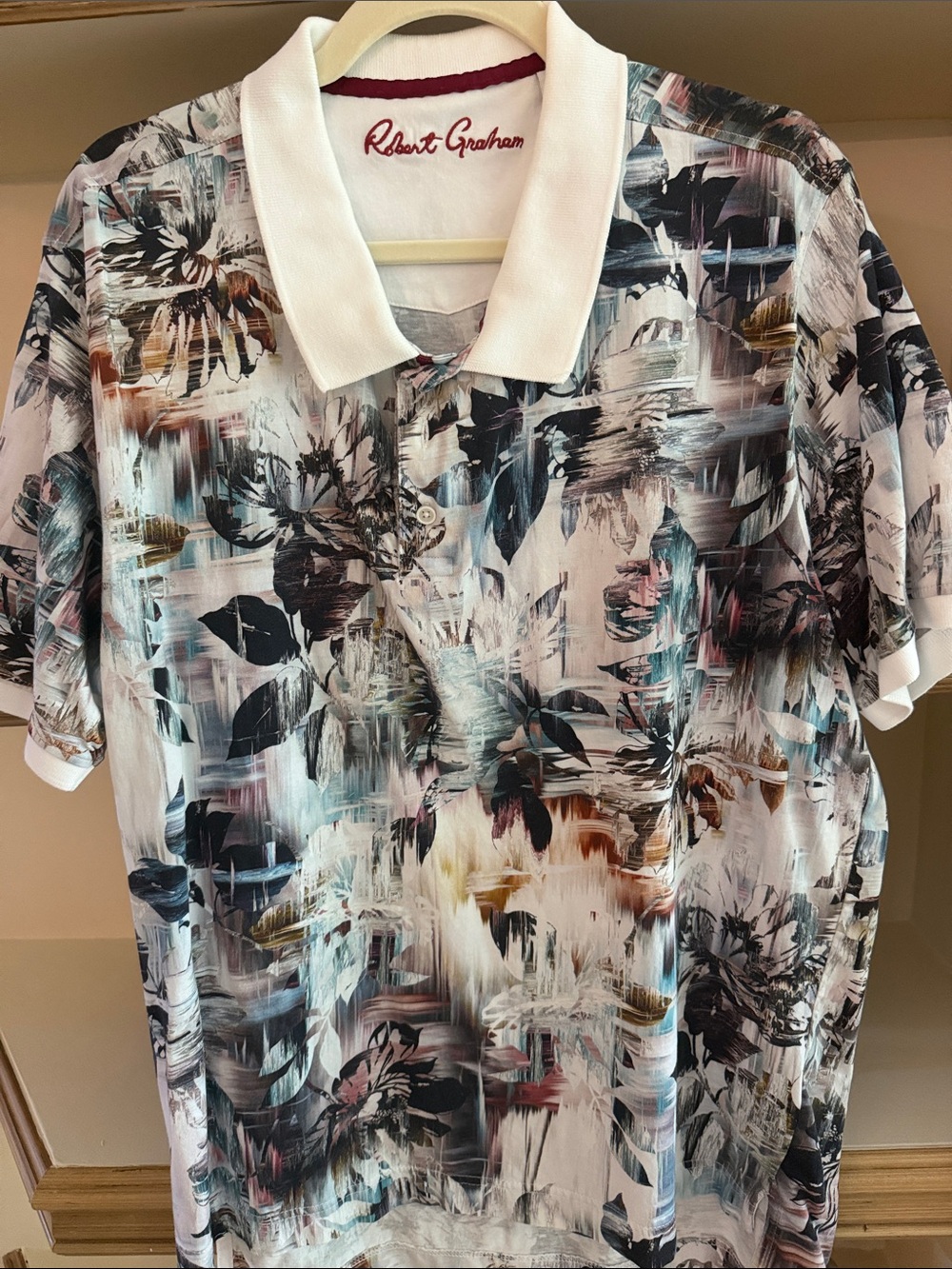 Robert Graham White Collared Multicolor Abstract Floral Polo